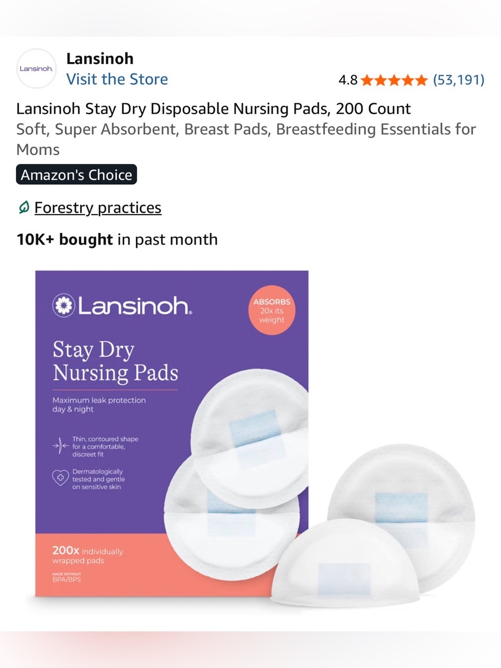 Lansinoh Stay Dry Nursing Pads- 200 Count